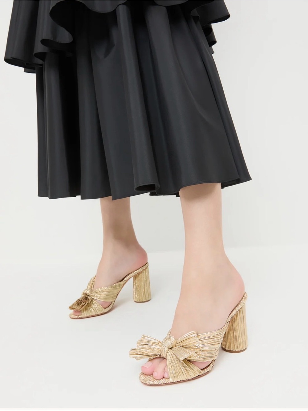 Loeffler Randall Penny Metallic Gold Knotted Block Heel Mules